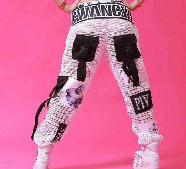 Jazz Dance Costumes Fashion Sexy Mesh Pants Hip Hop Clothing Adult Street Dancing Trousers Nightclub Modern Stage Outfit