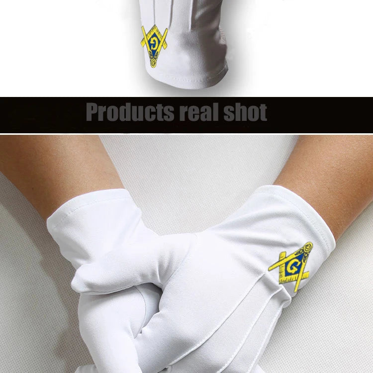 A pair of Masonic clothing accessories in cotton polyester white Masonic Masonic gloves with the best-selling logo apron collar