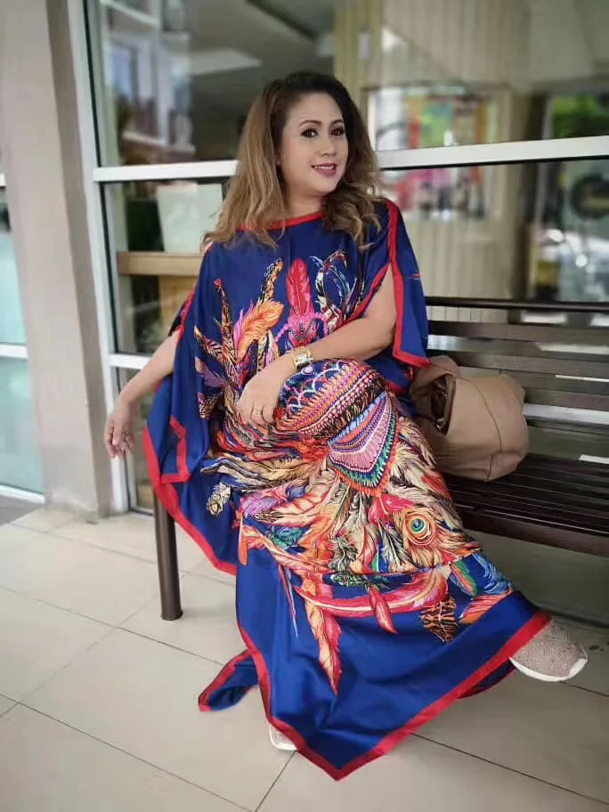African Women 2024 Autumn Winter Loose Abaya Oversize Europe Printed Warm Femme Robe For Holiday Outlet Kaftan Dress