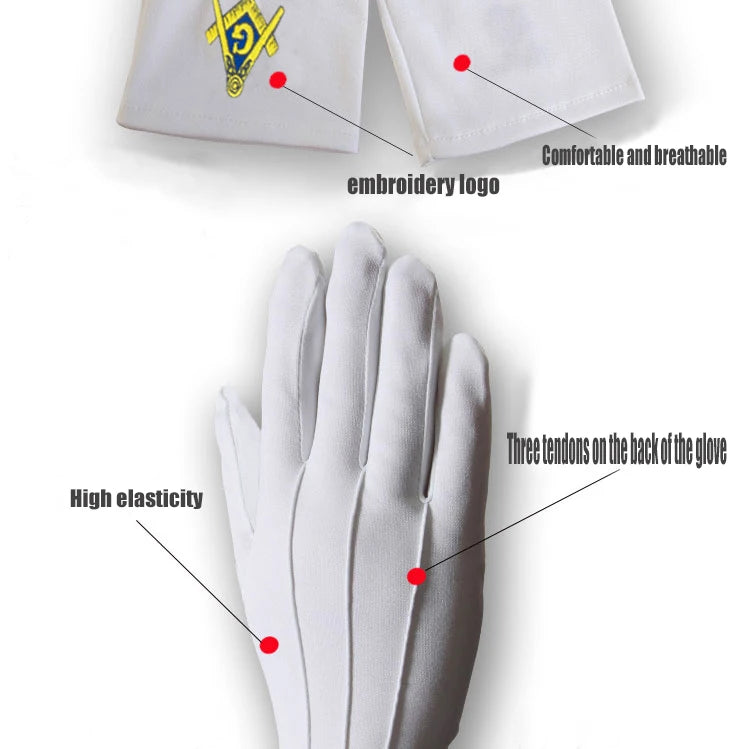 A pair of Masonic clothing accessories in cotton polyester white Masonic Masonic gloves with the best-selling logo apron collar
