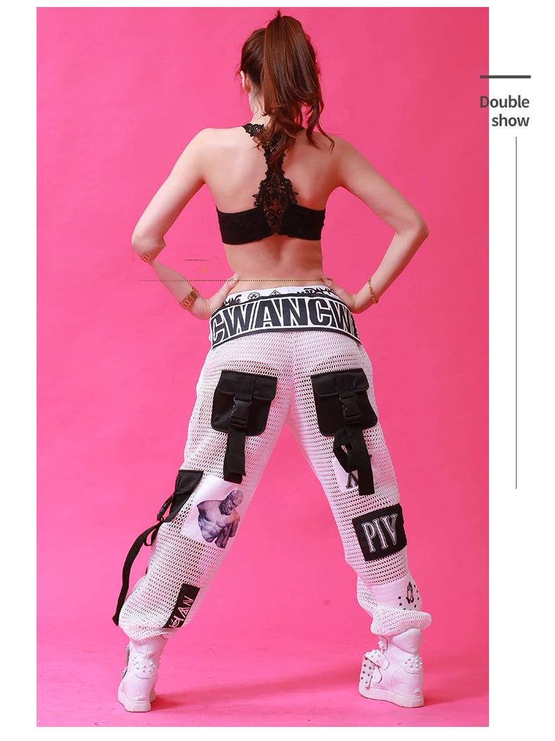 Jazz Dance Costumes Fashion Sexy Mesh Pants Hip Hop Clothing Adult Street Dancing Trousers Nightclub Modern Stage Outfit