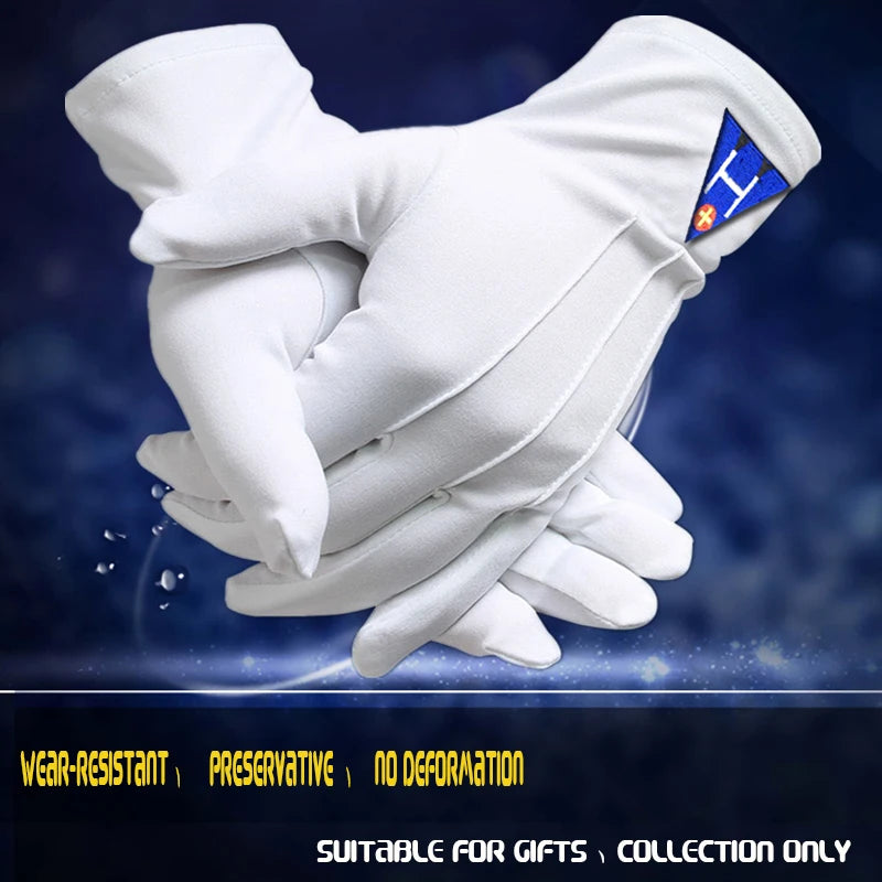 A pair of Masonic clothing accessories in cotton polyester white Masonic Masonic gloves with the best-selling logo apron collar