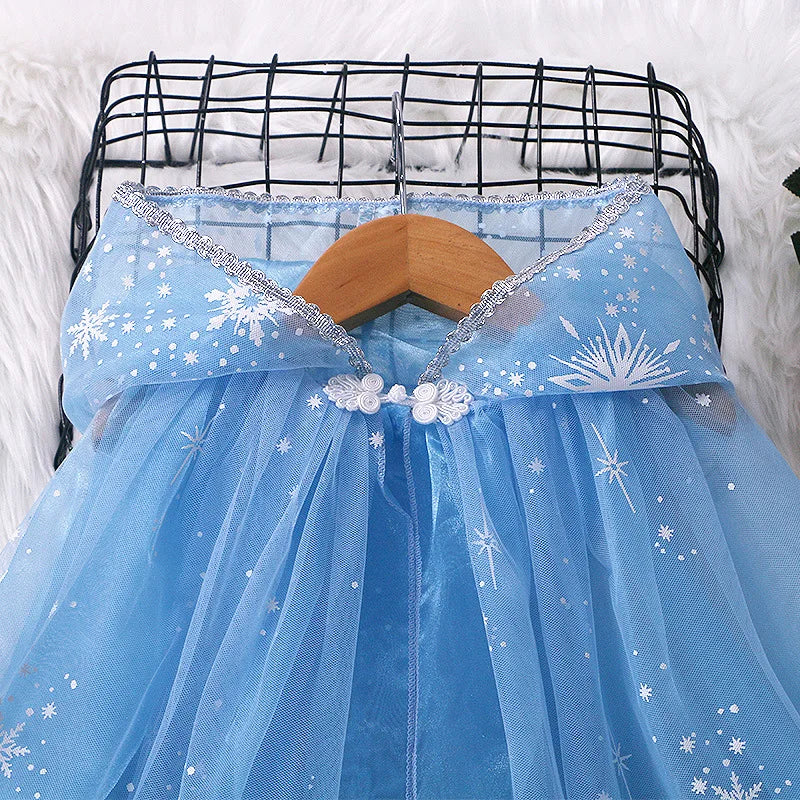 Girl Princess Cloak Children Sequin Mesh Hooded Cape Elsa Rapunzel Costume Halloween Birthday Party Clothing