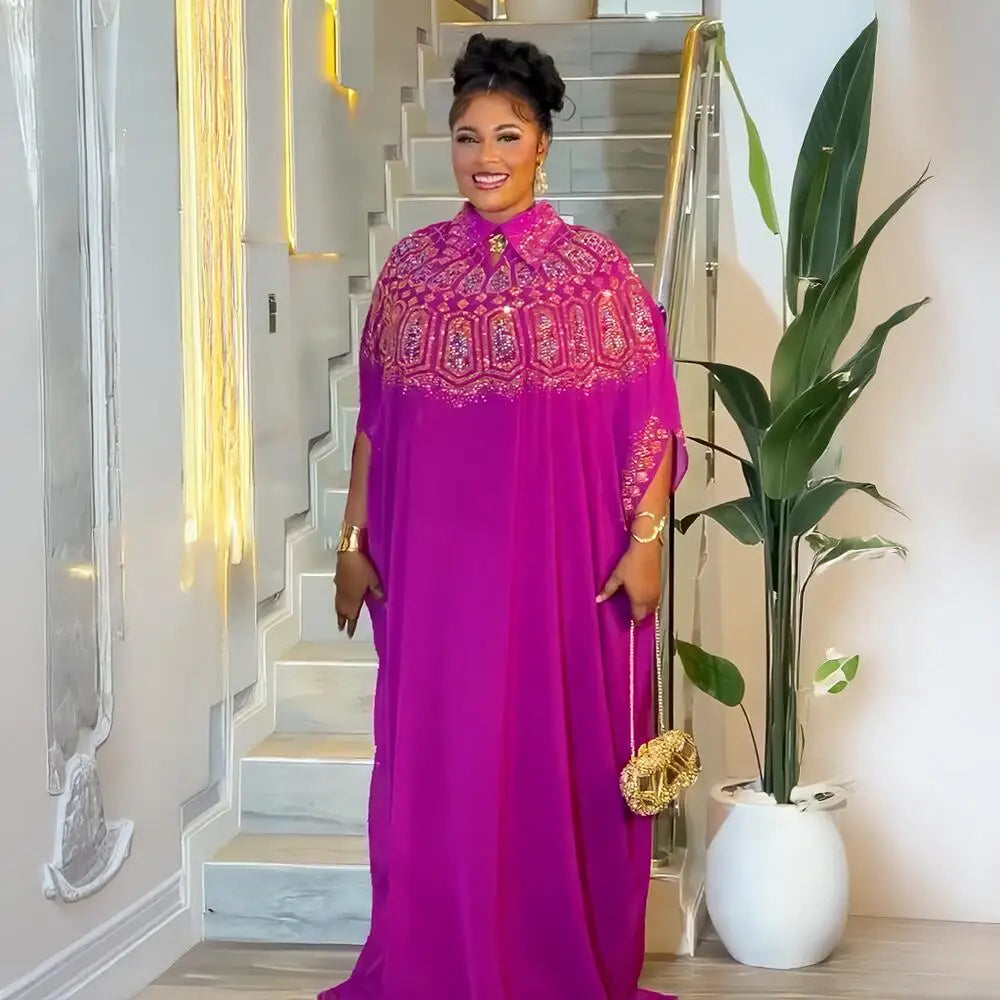 Luxury African Chiffon Dresses for Women Elegant Two-Piece Set Women Dress for Church turkey dress