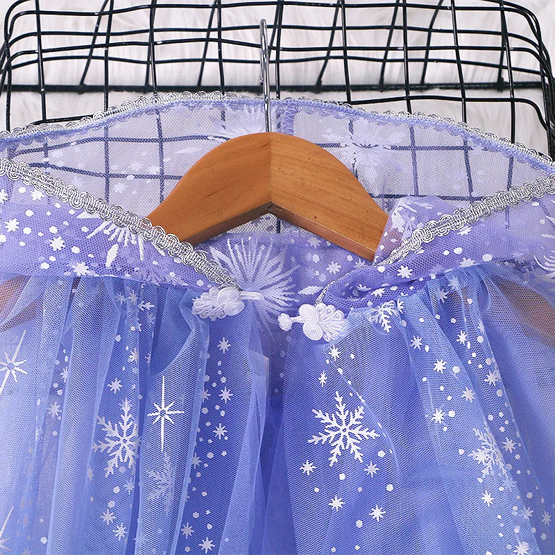 Girl Princess Cloak Children Sequin Mesh Hooded Cape Elsa Rapunzel Costume Halloween Birthday Party Clothing
