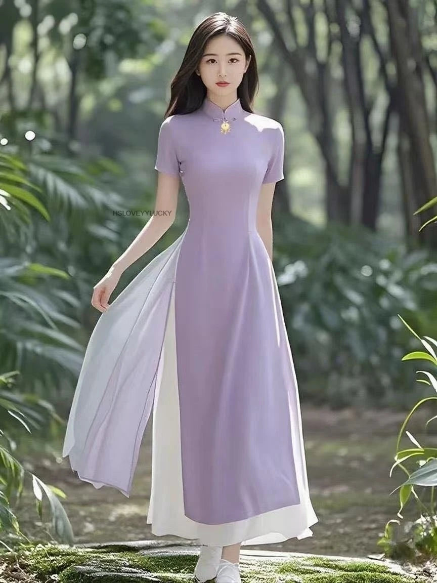Women Aodai Vetnam Clothing Long Cheongsam Aodai Vietnamese Traditionally Dress Women Graceful Qipao Chiffon Ao Dai Dress