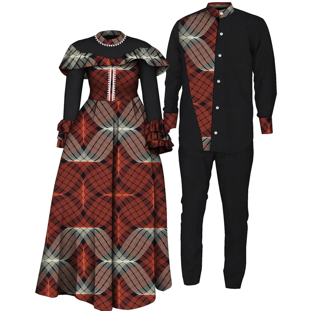 African Couple Clothing African Dresses for Women Print Top and Pants Suits Set for Men Party Wedding Lover Clothes Wyq1093