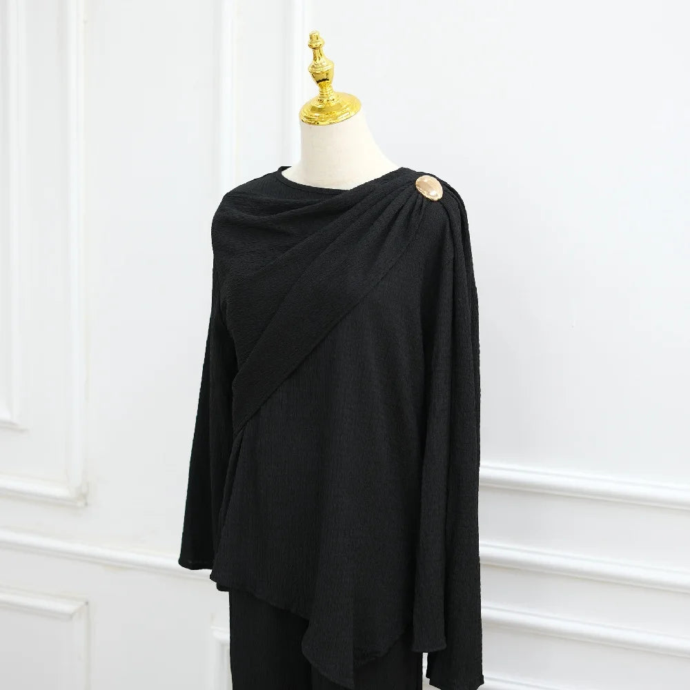 Abayas For Women Plain 2 Piece Abaya Damen Dubai Tops Pant Modest Muslim Set Islam Robe Caftan Marocain Femme Musulmane Kaftan