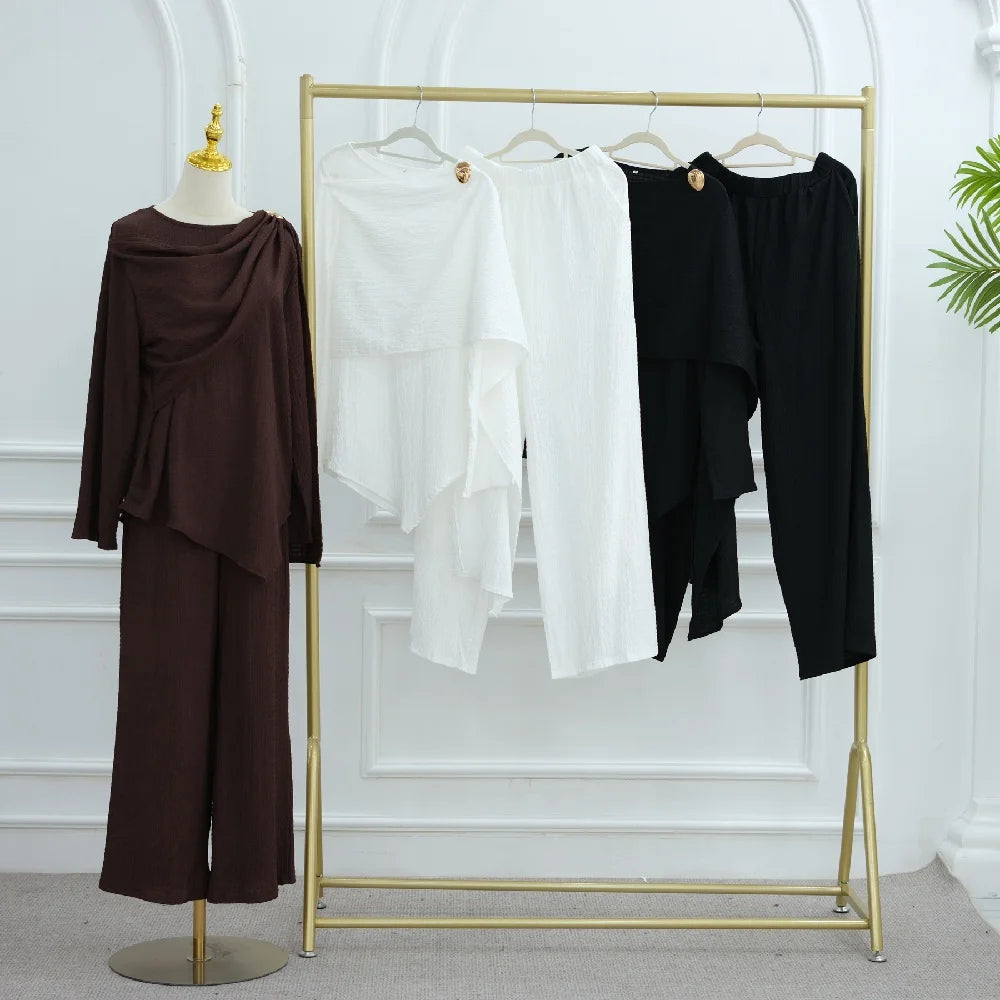 Abayas For Women Plain 2 Piece Abaya Damen Dubai Tops Pant Modest Muslim Set Islam Robe Caftan Marocain Femme Musulmane Kaftan
