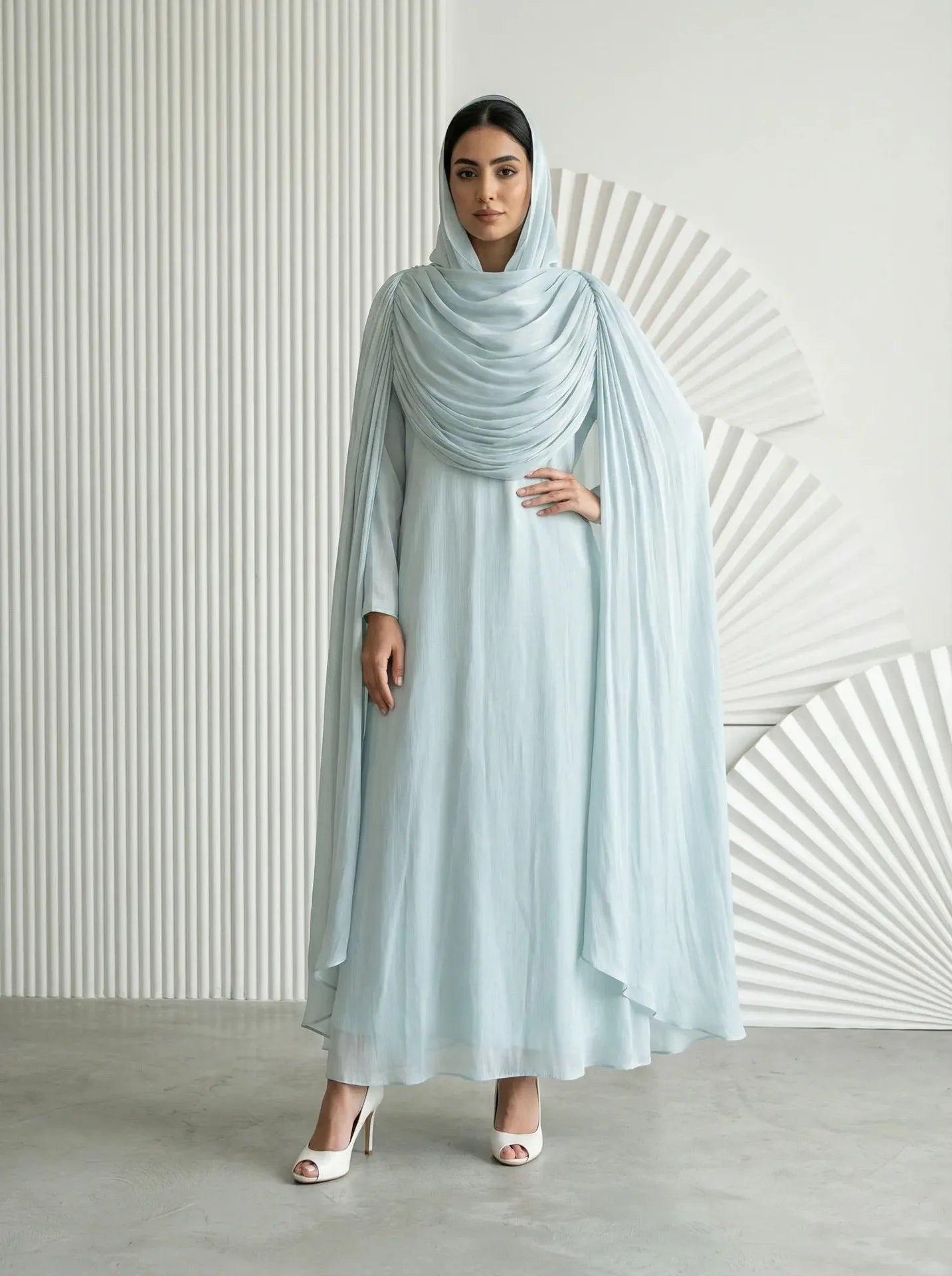 Ramadan Pleated Jalabiya Dubai Abaya Cloak Cape Evening Dresses for Women Muslim Hijab Set Turkey Kaftan Djellaba Islam Clothing