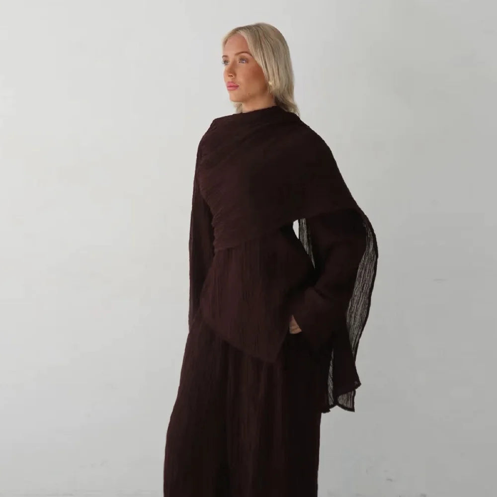 Abayas For Women Plain 2 Piece Abaya Damen Dubai Tops Pant Modest Muslim Set Islam Robe Caftan Marocain Femme Musulmane Kaftan