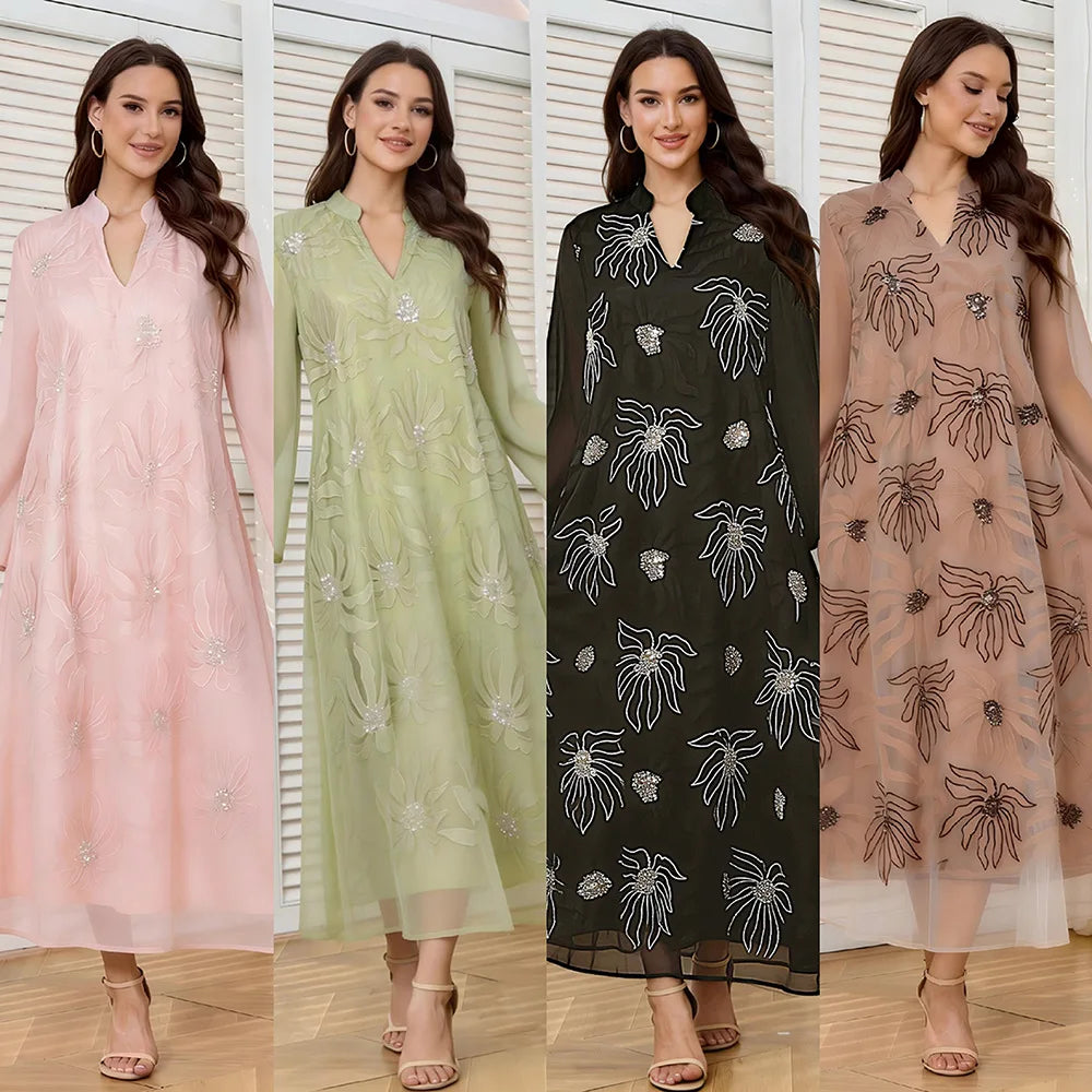 Africa Clothing Women Middle East Muslim Dress Eid Arab Beaded Islam Femme Party Jalabiya Turkey Abaya Moroccan Kaftan Robe