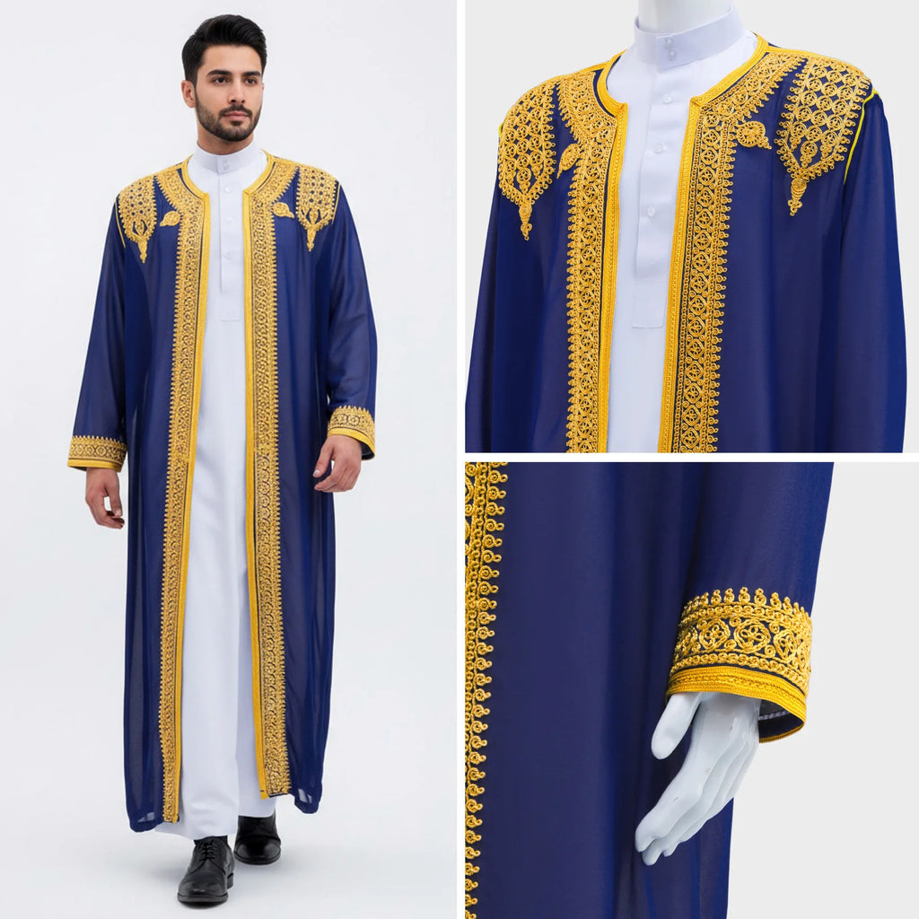 Eid Ramadan Islamic Clothing Men Kaftan Moroccan Kebaya Open Muslim Kimono Turkey Abaya East National Costume For Prayer Clothes