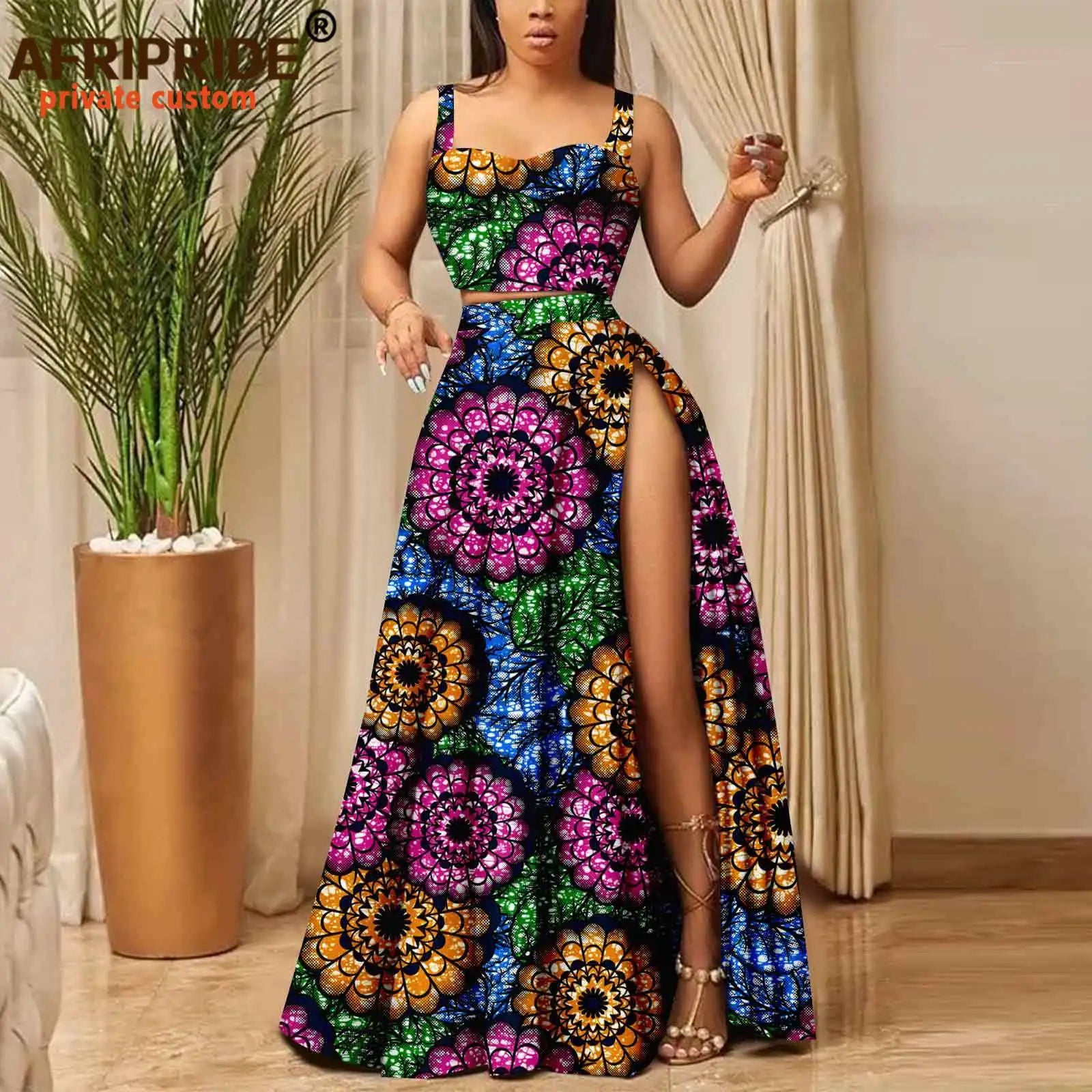 African Clothes for Women Print Crop Top and Maxi Skirt 2 Piece Set Party Outfits Traditional Clothing Ankara Attire A2326001