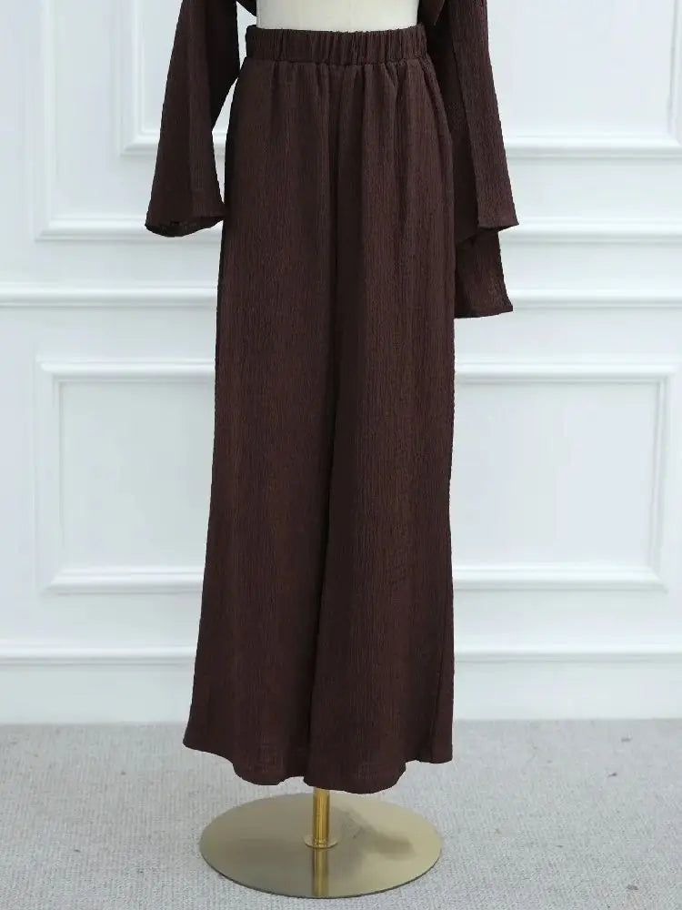 Abayas For Women Plain 2 Piece Abaya Damen Dubai Tops Pant Modest Muslim Set Islam Robe Caftan Marocain Femme Musulmane Kaftan