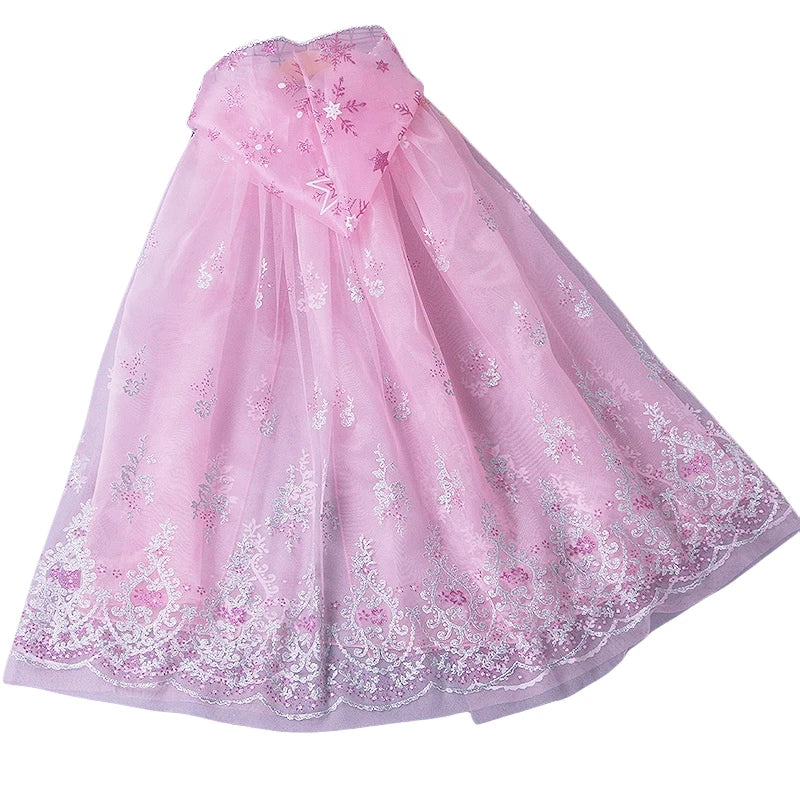 Girl Princess Cloak Children Sequin Mesh Hooded Cape Elsa Rapunzel Costume Halloween Birthday Party Clothing
