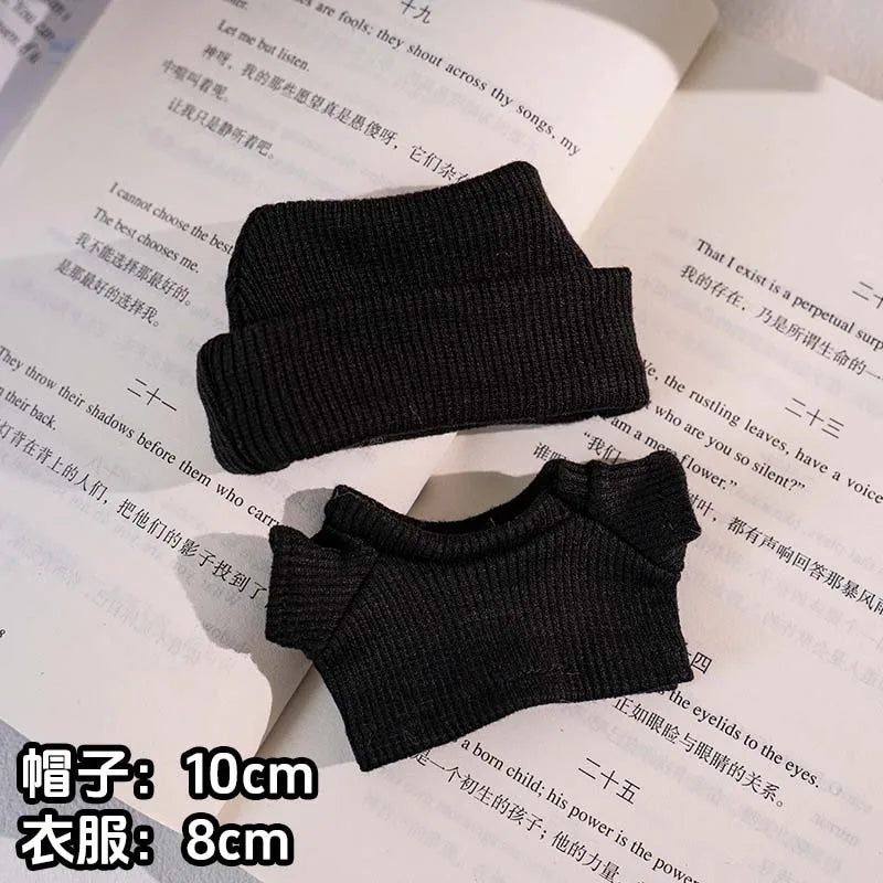 For 15-17cm Labubu Doll's Clothes Flanged Hat Pullover T-shirt Short Set Clothing Matching Canvas Shoe and Glasses  Accessories
