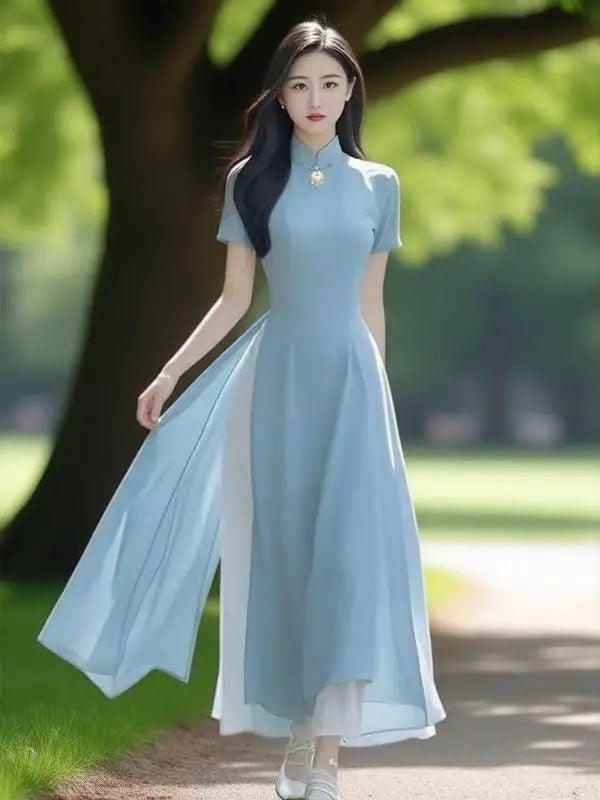 Women Aodai Vetnam Clothing Long Cheongsam Aodai Vietnamese Traditionally Dress Women Graceful Qipao Chiffon Ao Dai Dress