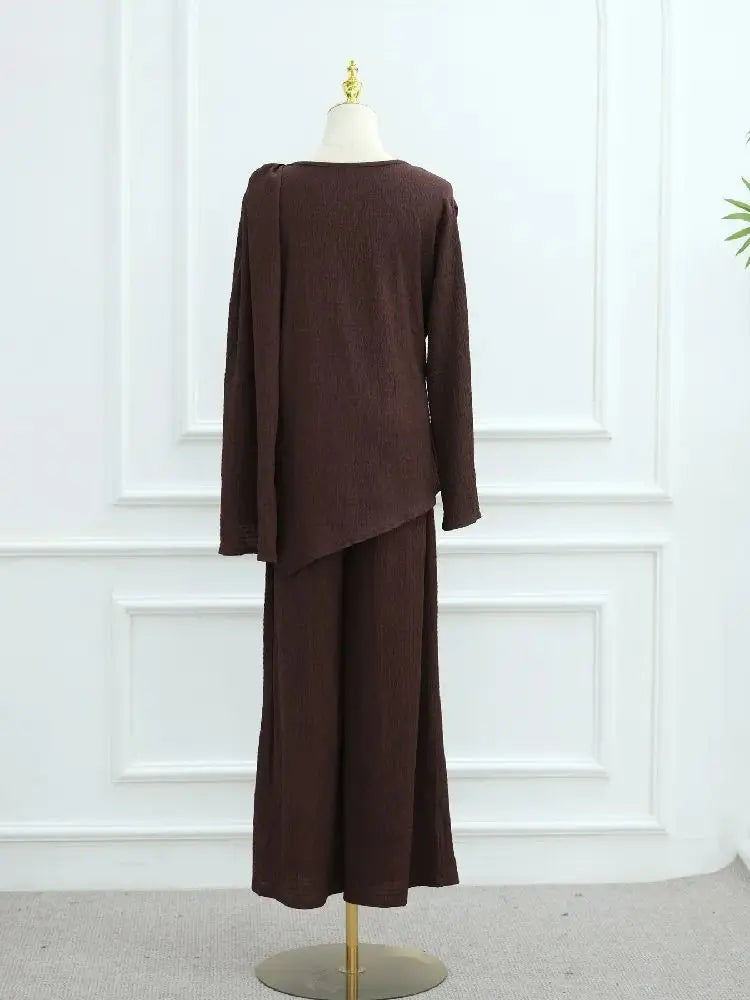 Abayas For Women Plain 2 Piece Abaya Damen Dubai Tops Pant Modest Muslim Set Islam Robe Caftan Marocain Femme Musulmane Kaftan