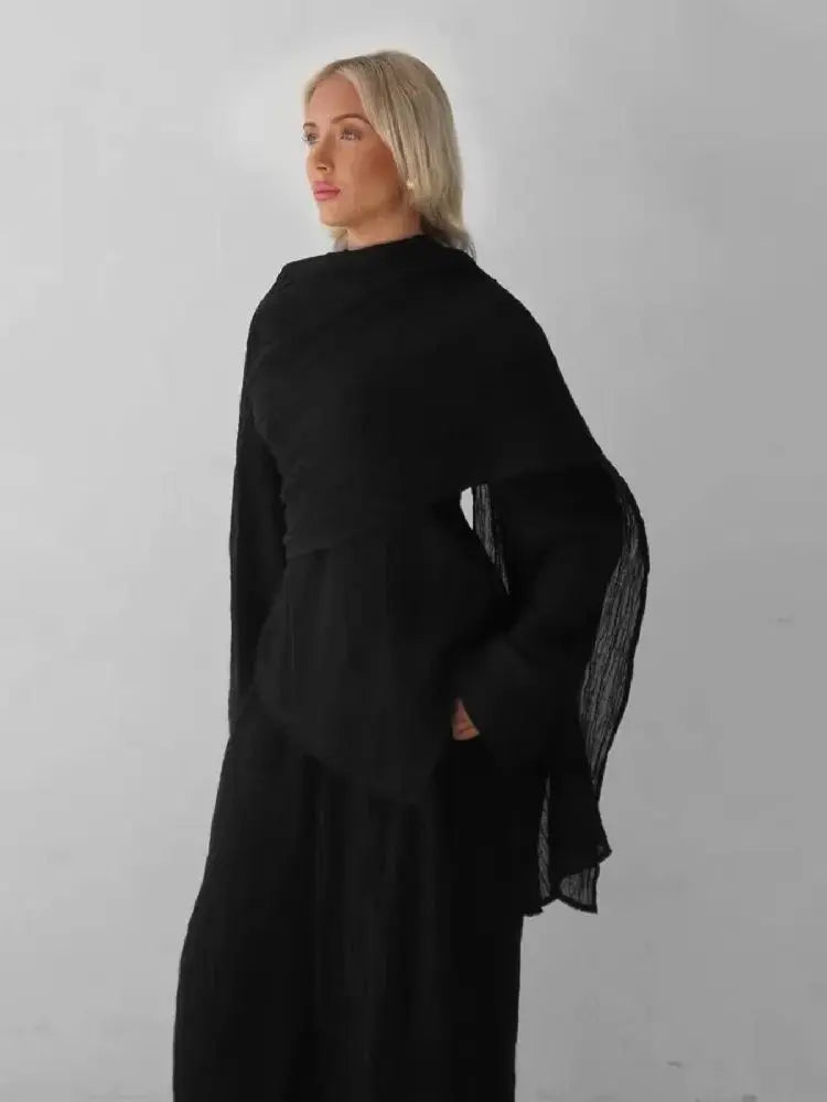 Abayas For Women Plain 2 Piece Abaya Damen Dubai Tops Pant Modest Muslim Set Islam Robe Caftan Marocain Femme Musulmane Kaftan
