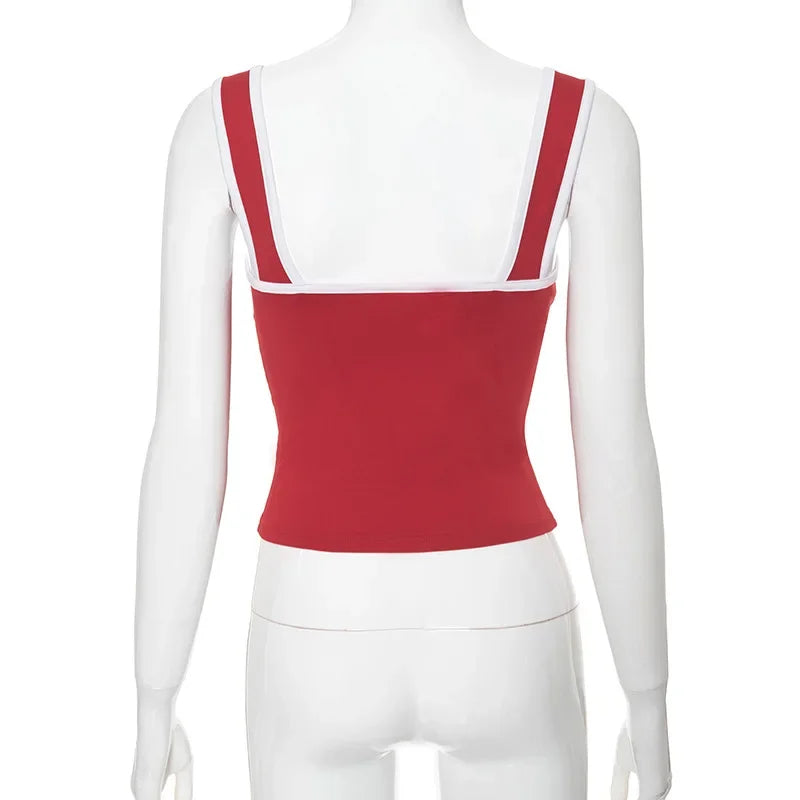 Casual Streetwear Contrast Binding Halter Tops Women Clothing Square Collar Camison Verano Shirring Strap Corset Y2k Accessories