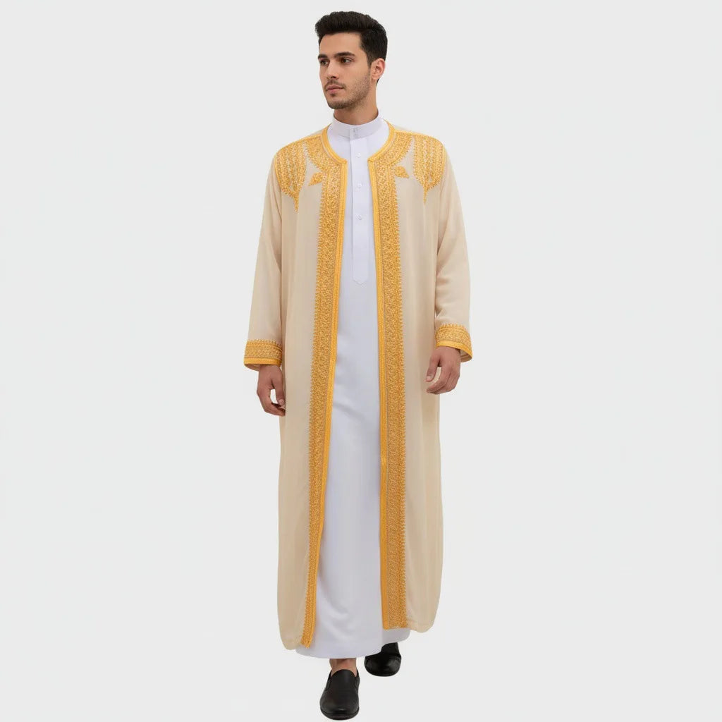Eid Ramadan Islamic Clothing Men Kaftan Moroccan Kebaya Open Muslim Kimono Turkey Abaya East National Costume For Prayer Clothes