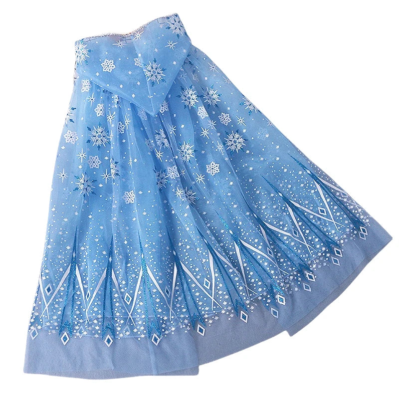 Girl Princess Cloak Children Sequin Mesh Hooded Cape Elsa Rapunzel Costume Halloween Birthday Party Clothing