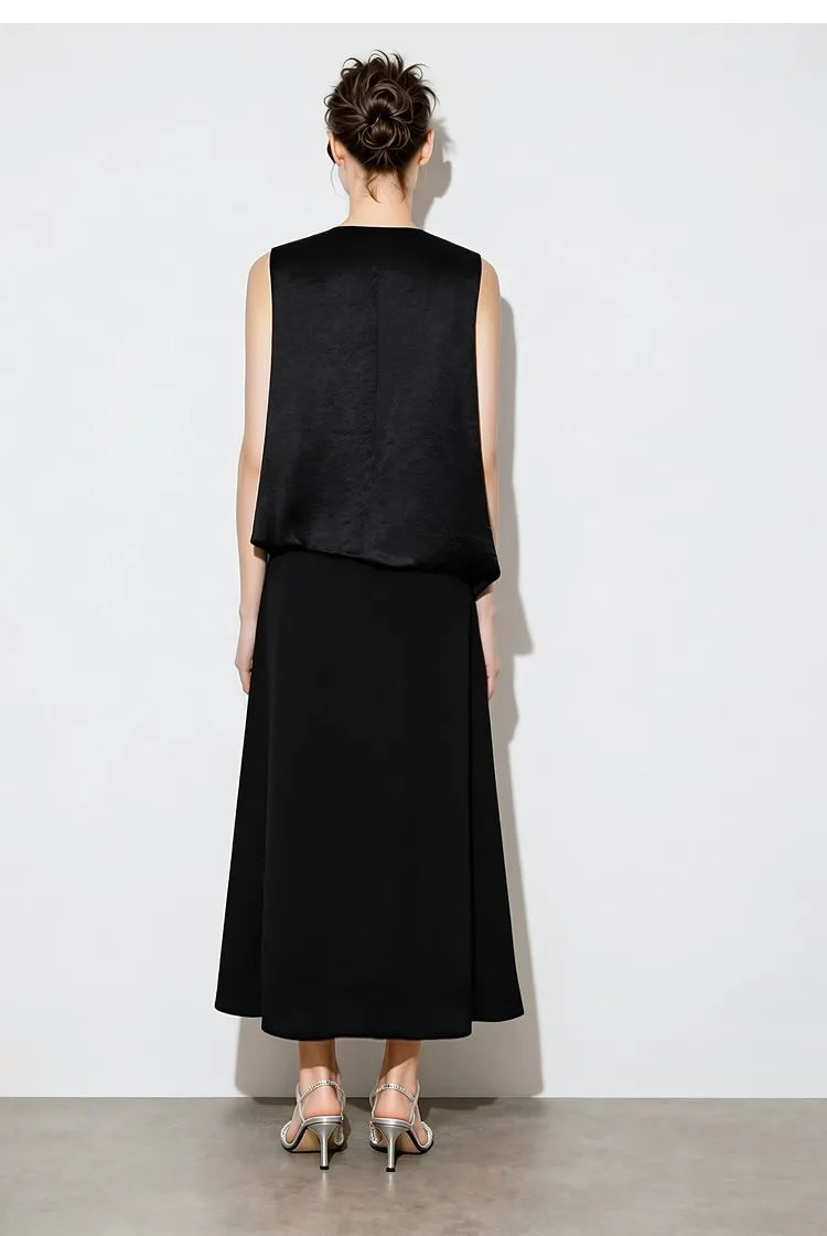 Amii Women's Dress 2026 Summer New Acetate Tie Loose Long Dresses For Women Casual Chiffon Patchwork Women's Clothing 12642163