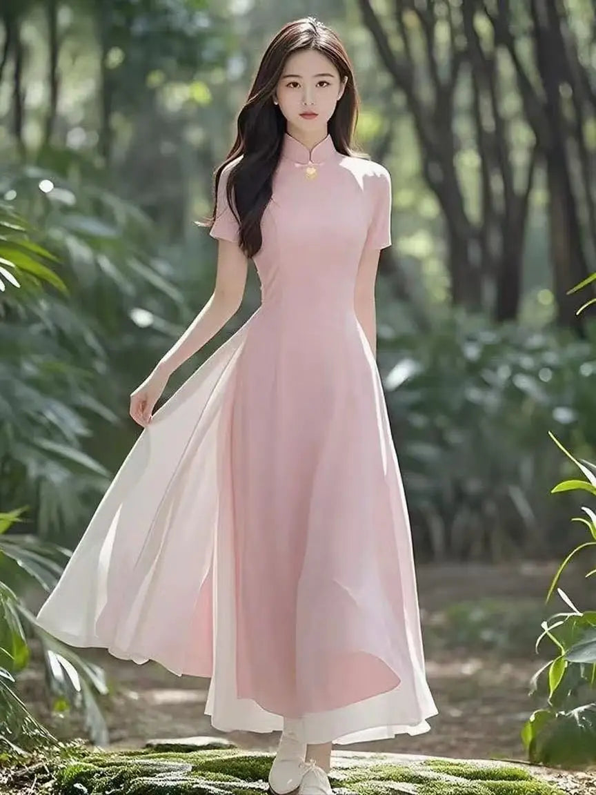 Women Aodai Vetnam Clothing Long Cheongsam Aodai Vietnamese Traditionally Dress Women Graceful Qipao Chiffon Ao Dai Dress