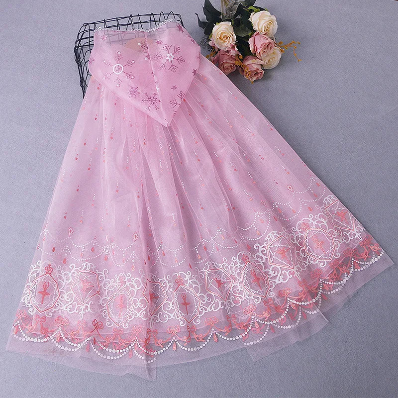 Girl Princess Cloak Children Sequin Mesh Hooded Cape Elsa Rapunzel Costume Halloween Birthday Party Clothing