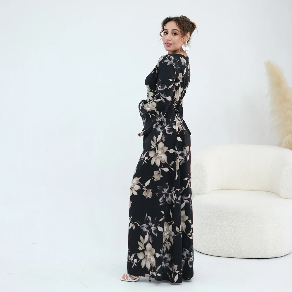 Zahraa Abaya 2026 Women's Dresses Islamic Clothing Printed Floral Abaya Modest Dresses Closed Abaya Women Muslim Dress Summer