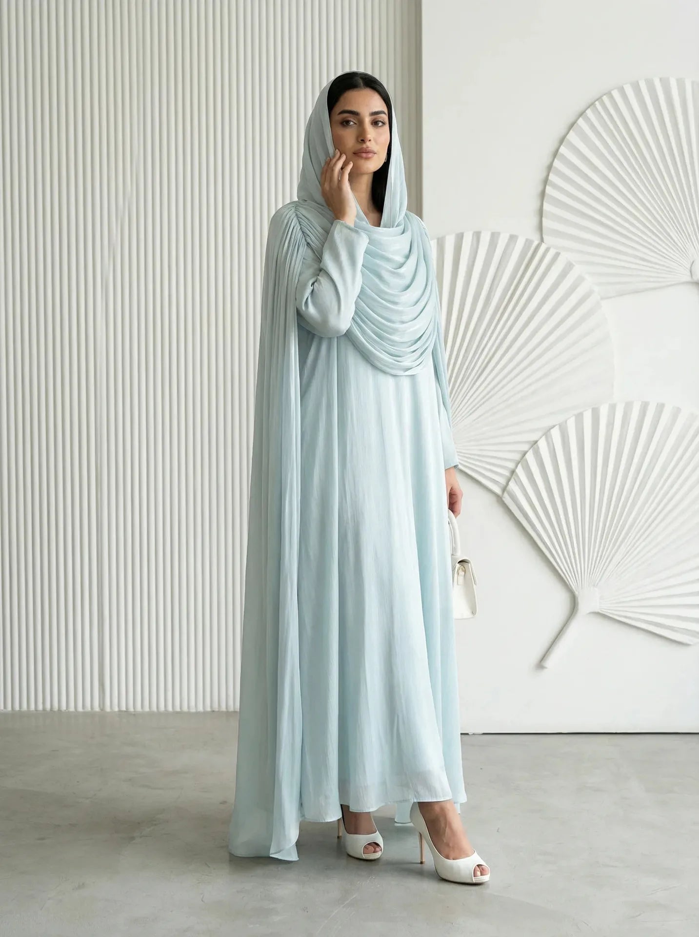 Ramadan Pleated Jalabiya Dubai Abaya Cloak Cape Evening Dresses for Women Muslim Hijab Set Turkey Kaftan Djellaba Islam Clothing