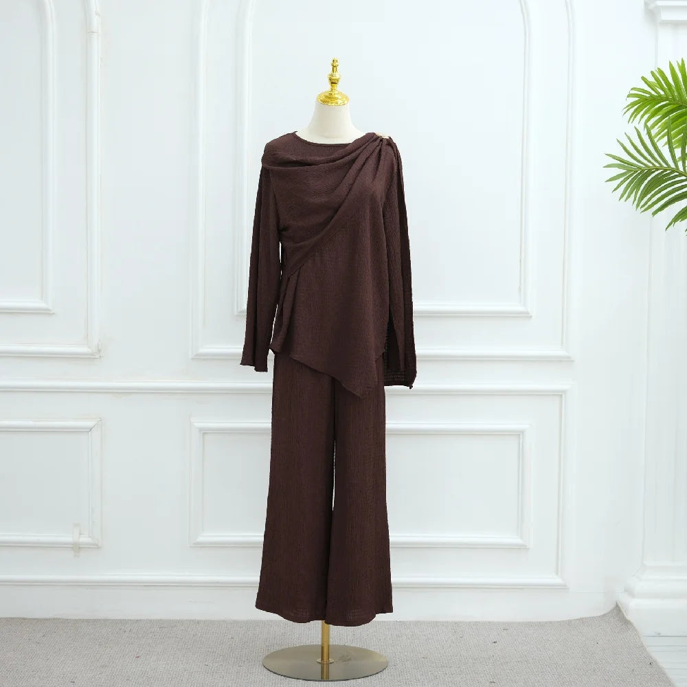 Abayas For Women Plain 2 Piece Abaya Damen Dubai Tops Pant Modest Muslim Set Islam Robe Caftan Marocain Femme Musulmane Kaftan