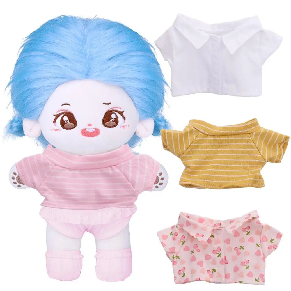 Dressing Doll Accessories Stripes Short Sleeve Black White T-shirt 20 cm Doll Clothes Doll Plush Clothing Doll Shirt Doll Pants
