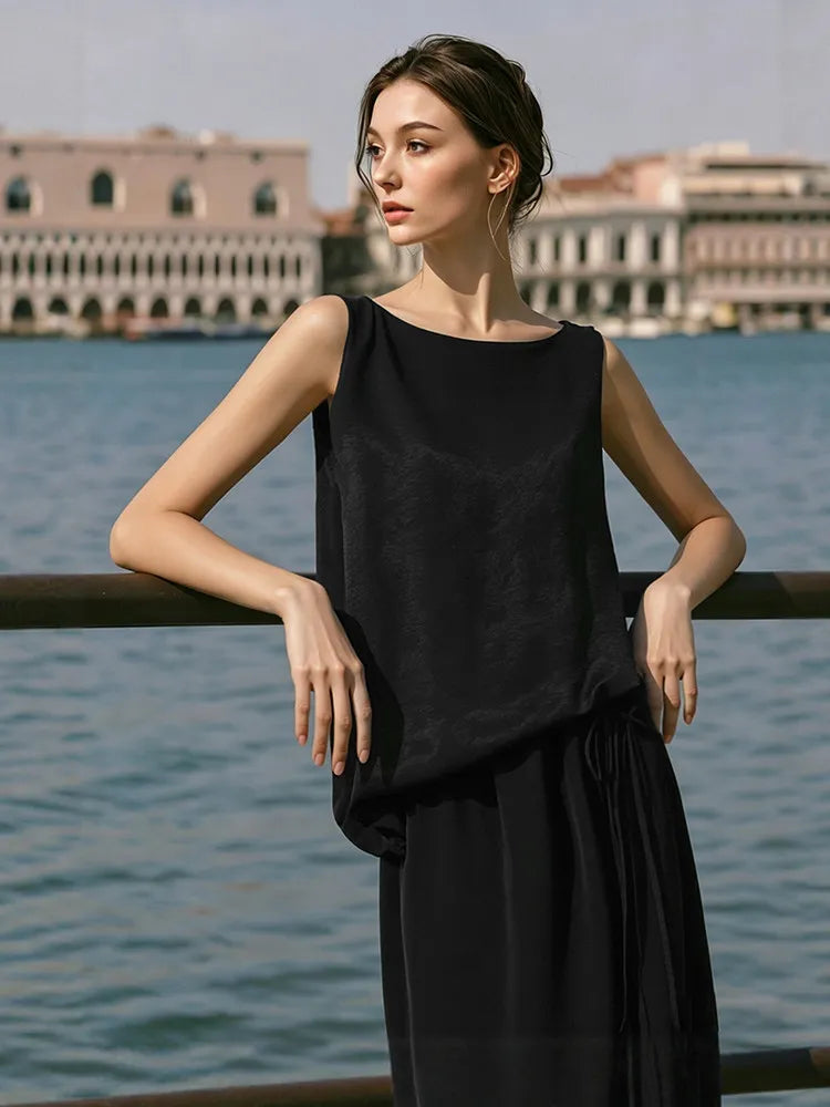 Amii Women's Dress 2026 Summer New Acetate Tie Loose Long Dresses For Women Casual Chiffon Patchwork Women's Clothing 12642163