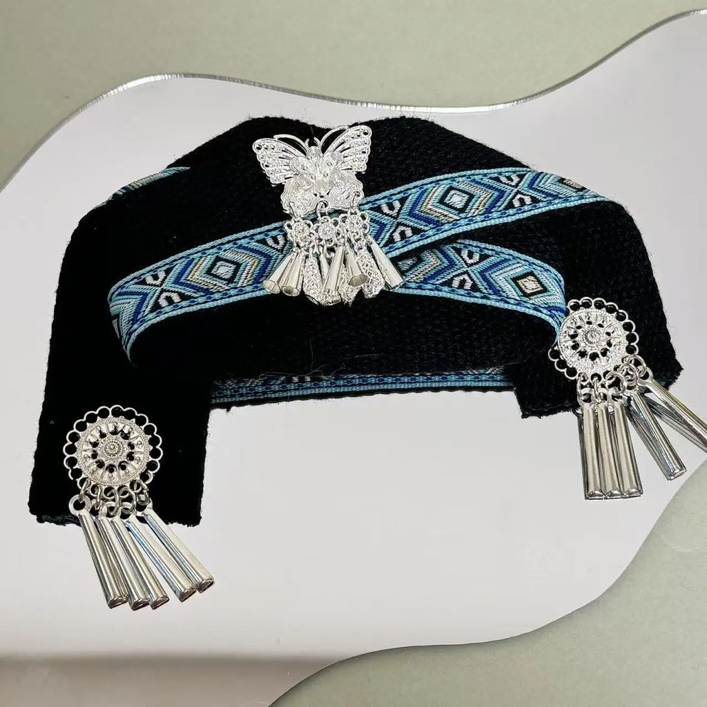 For Labubu Clothes Doll Accessories Zhuang Ethnic Clothing Headwear for Labubu V2 V1 Doll Clothing Cute Striped Cosplay Dress