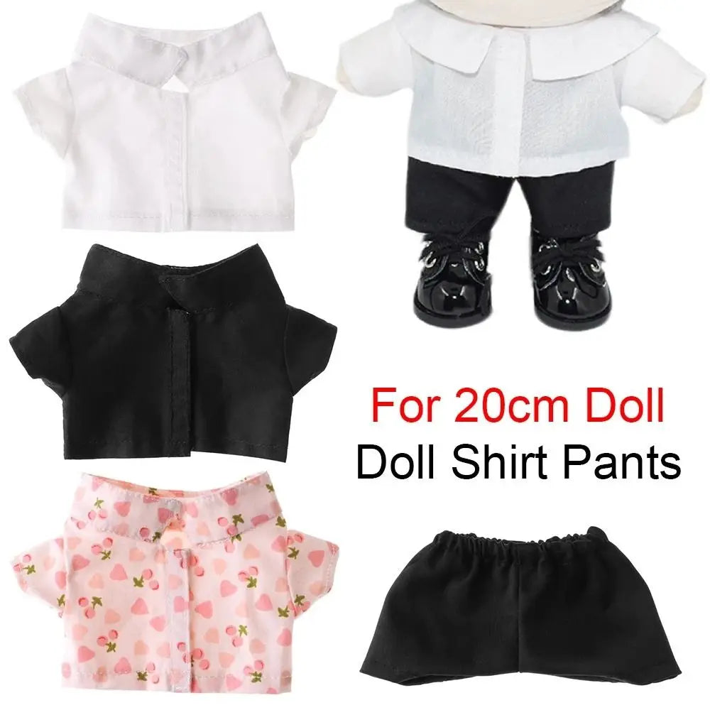 Dressing Doll Accessories Stripes Short Sleeve Black White T-shirt 20 cm Doll Clothes Doll Plush Clothing Doll Shirt Doll Pants