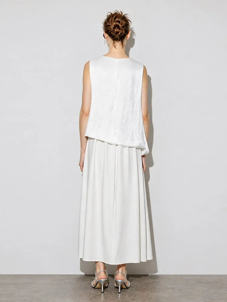 Amii Women's Dress 2026 Summer New Acetate Tie Loose Long Dresses For Women Casual Chiffon Patchwork Women's Clothing 12642163