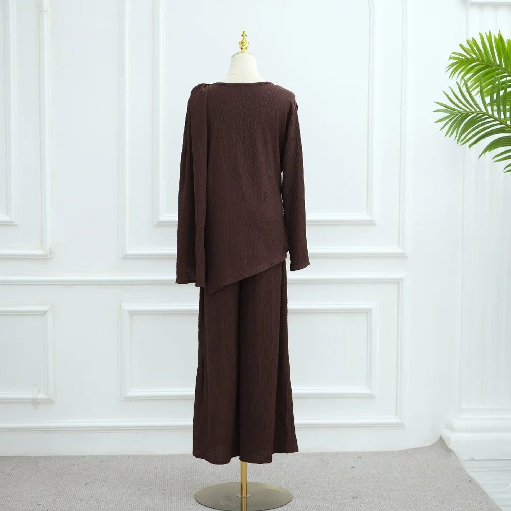 Abayas For Women Plain 2 Piece Abaya Damen Dubai Tops Pant Modest Muslim Set Islam Robe Caftan Marocain Femme Musulmane Kaftan