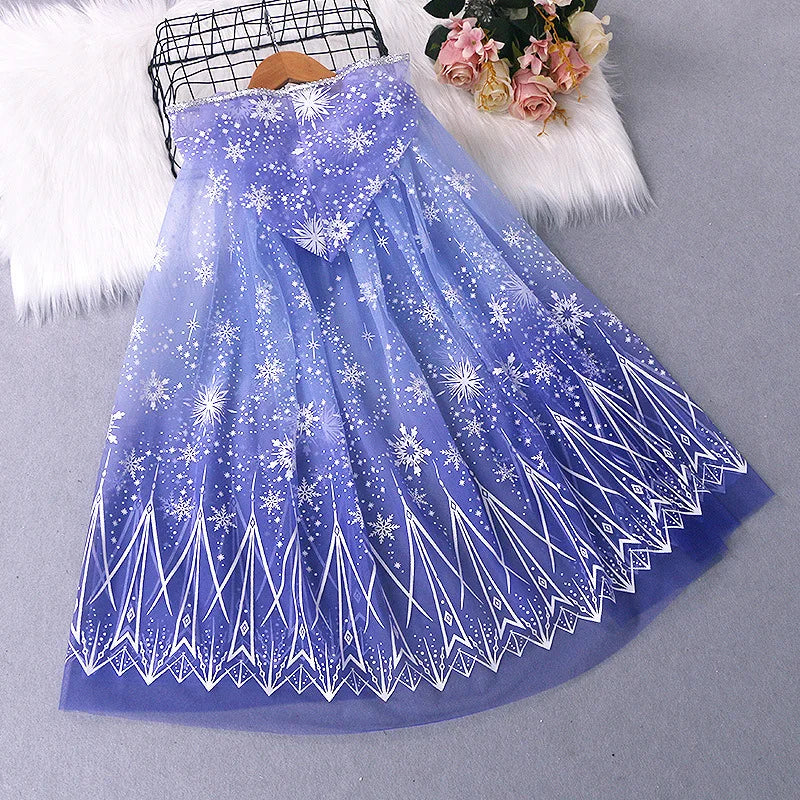 Girl Princess Cloak Children Sequin Mesh Hooded Cape Elsa Rapunzel Costume Halloween Birthday Party Clothing