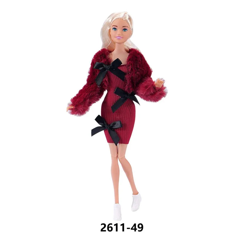 New 30cm Doll Clothes DIY Accessorie Toy Fashion Elegant Plush Jacket Girl Coat Luxury Dress Suit For 1/6 BJD FR Supermodel Doll