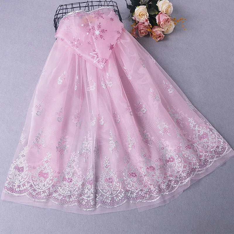 Girl Princess Cloak Children Sequin Mesh Hooded Cape Elsa Rapunzel Costume Halloween Birthday Party Clothing