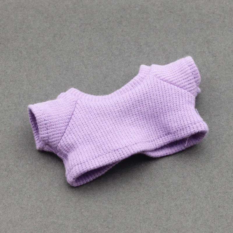 For 15-17cm Labubu Doll's Clothes Flanged Hat Pullover T-shirt Short Set Clothing Matching Canvas Shoe and Glasses  Accessories