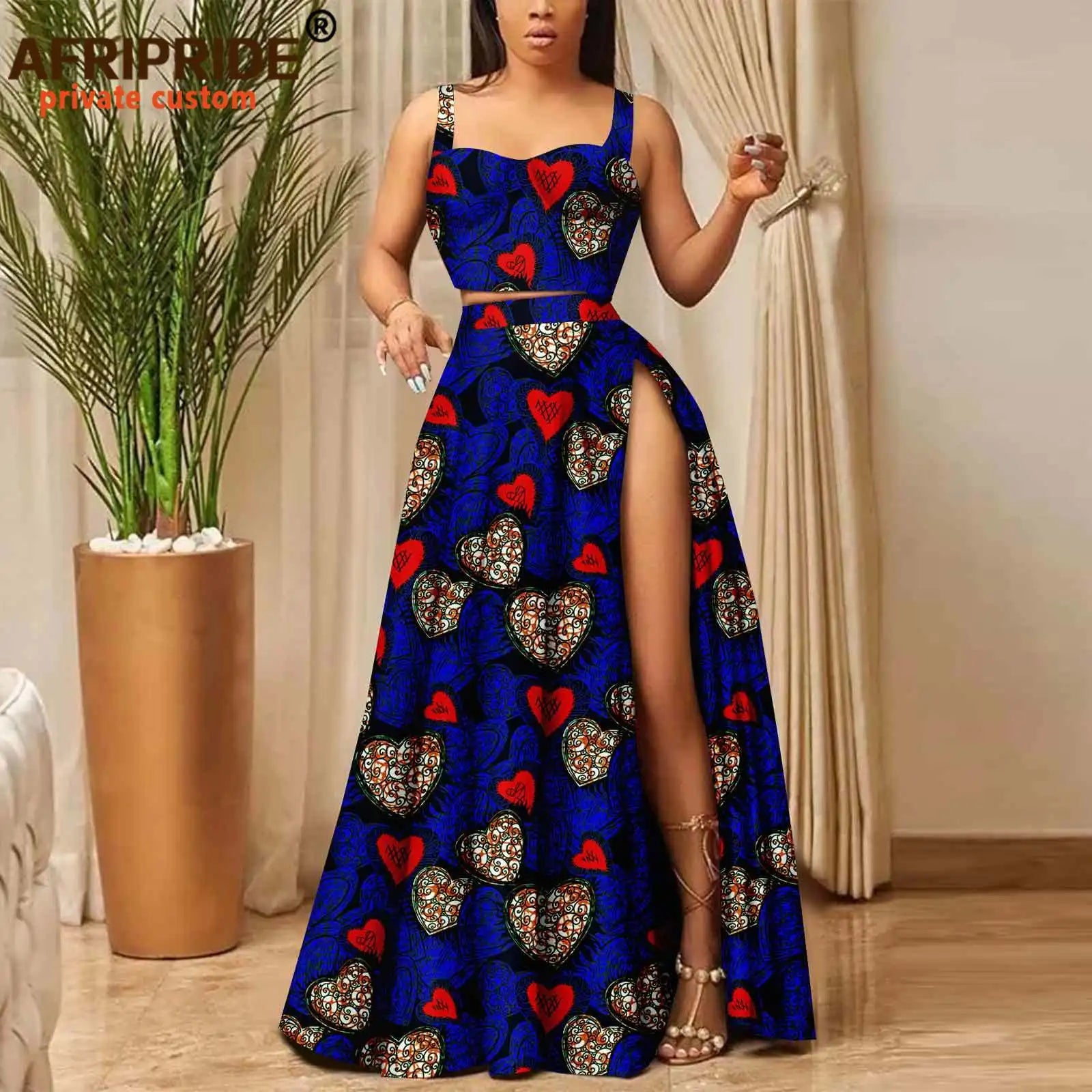 African Clothes for Women Print Crop Top and Maxi Skirt 2 Piece Set Party Outfits Traditional Clothing Ankara Attire A2326001