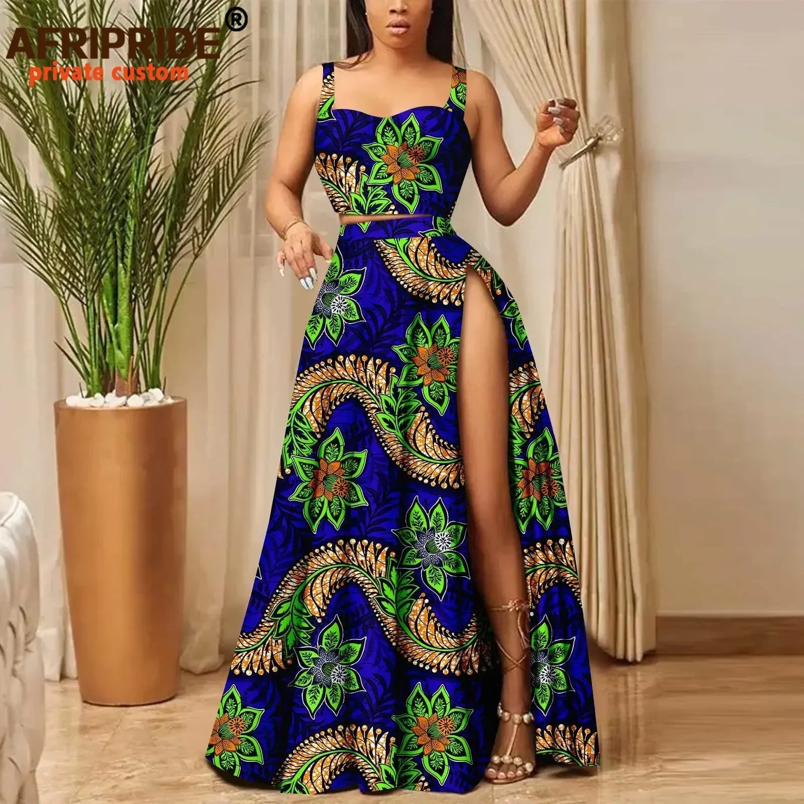 African Clothes for Women Print Crop Top and Maxi Skirt 2 Piece Set Party Outfits Traditional Clothing Ankara Attire A2326001