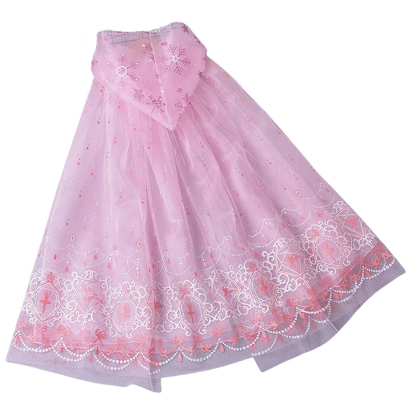 Girl Princess Cloak Children Sequin Mesh Hooded Cape Elsa Rapunzel Costume Halloween Birthday Party Clothing