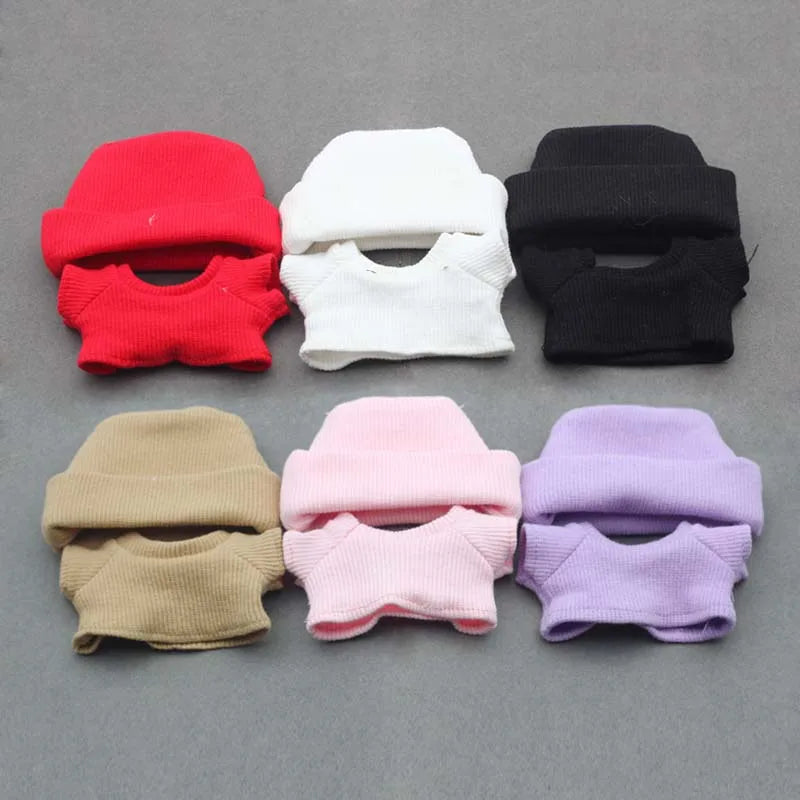 For 15-17cm Labubu Doll's Clothes Flanged Hat Pullover T-shirt Short Set Clothing Matching Canvas Shoe and Glasses  Accessories