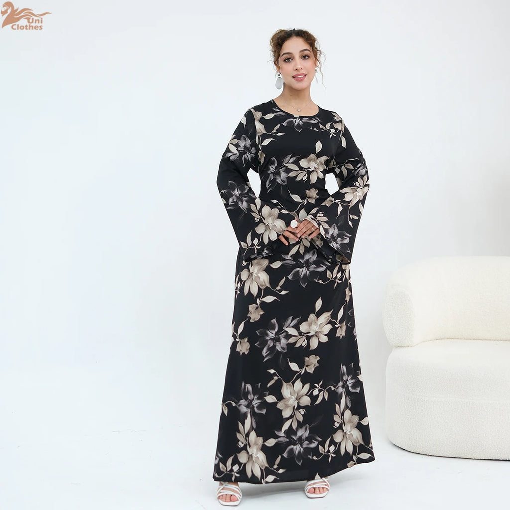 Zahraa Abaya 2026 Women's Dresses Islamic Clothing Printed Floral Abaya Modest Dresses Closed Abaya Women Muslim Dress Summer