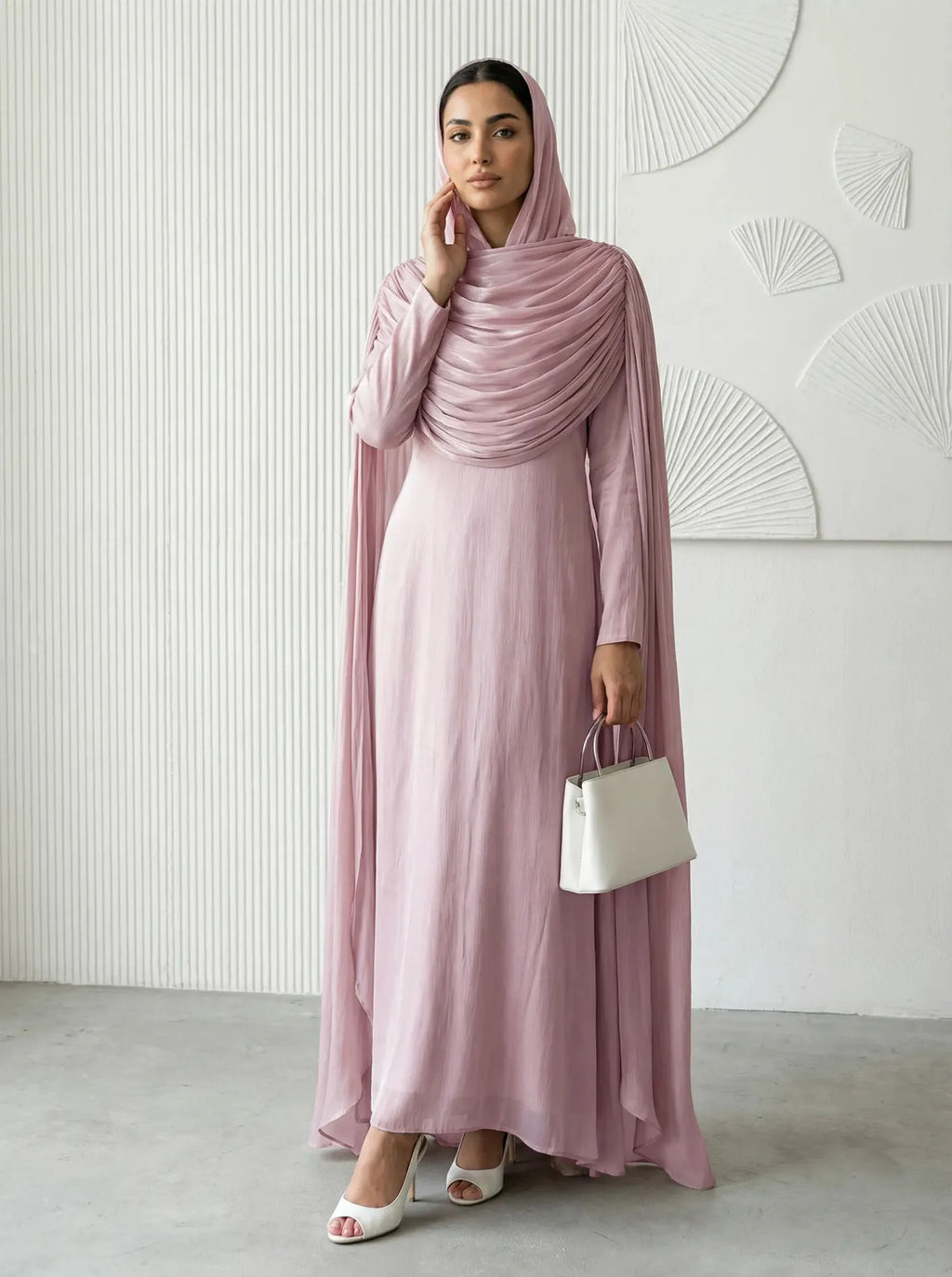 Ramadan Pleated Jalabiya Dubai Abaya Cloak Cape Evening Dresses for Women Muslim Hijab Set Turkey Kaftan Djellaba Islam Clothing
