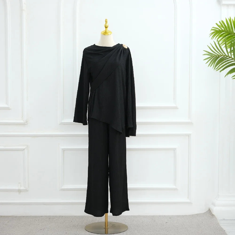 Abayas For Women Plain 2 Piece Abaya Damen Dubai Tops Pant Modest Muslim Set Islam Robe Caftan Marocain Femme Musulmane Kaftan